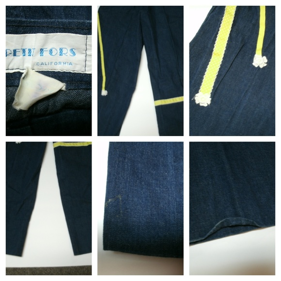 Vintage Jeans Embroidered High Waist 1970s Boho Size 28 Ribbon Flowers Butterfly - Picture 8 of 8